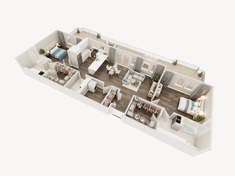 Floor plan for 2 beds, 2.5 baths, 1392 sqft
